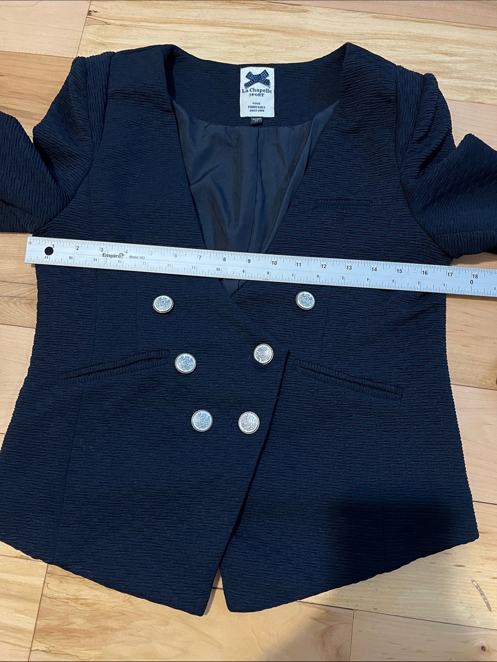 Double-Breasted Navy Textured Blazer with Silver Buttons - Picture 2 of 14